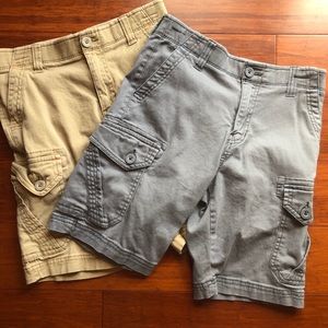 2 pairs boys cargo shorts, gently worn. Size 12.
